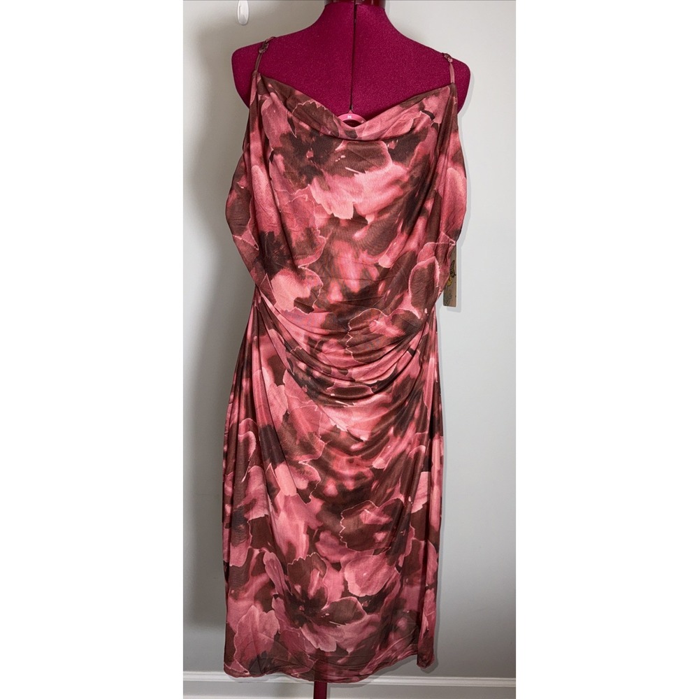 Persaya‎ Womens Size 3X Spring Wedding Guest Red Stretch Mesh Long Dress Floral